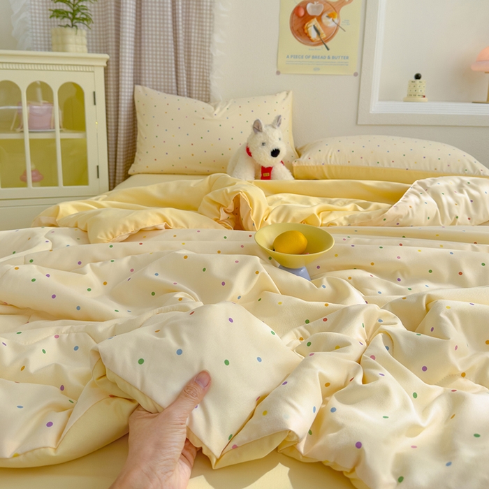 91家纺网 家纺一手货源 找家纺 弗苓家纺 2025 A类有氧针织双层纱夏被四件套直播爆款 奶油波波