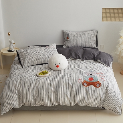 怡家居 2025新款色织大提花贴布绣四件套 呆萌熊-黑