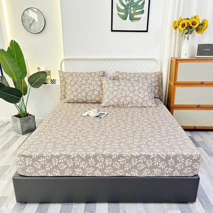 91家纺网 家纺一手货源 找家纺 伊而梦蚊帐 2025新款原棉老粗布床笠 树叶咖