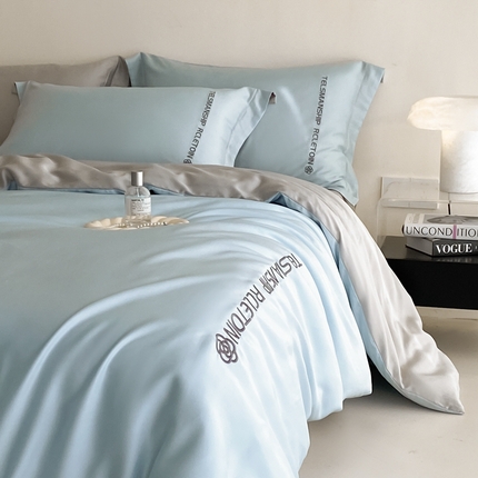 91家纺网 家纺一手货源 找家纺 （总）梦幻之城 2025新款水洗真丝双拼刺绣夏被四件套-芮雅风格二