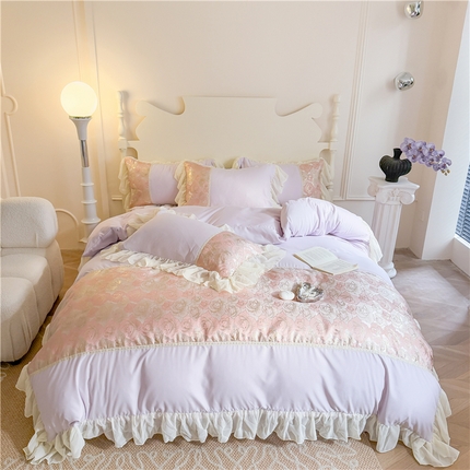 91家纺网 家纺一手货源 找家纺 （总）富盛 2025新款水洗亲肤棉浮雕提花公主风四件套