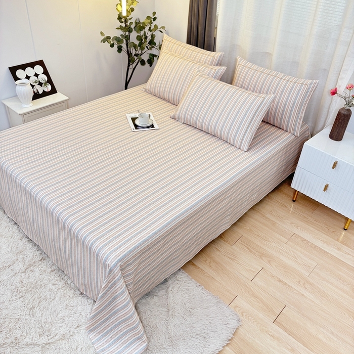 91家纺网 家纺一手货源 找家纺 伊而梦蚊帐 2025新款A类老粗布抗菌床单 麻花条-彩