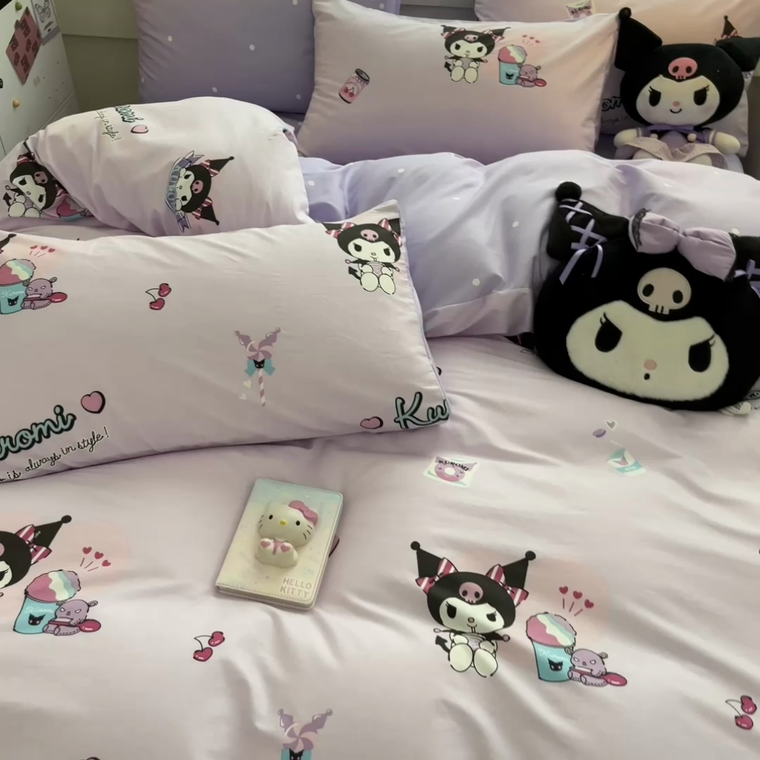 91家纺网 家纺一手货源 找家纺 暮思家居 2025新款正版授权三丽鸥全棉四件套系列四件套 库洛米精灵