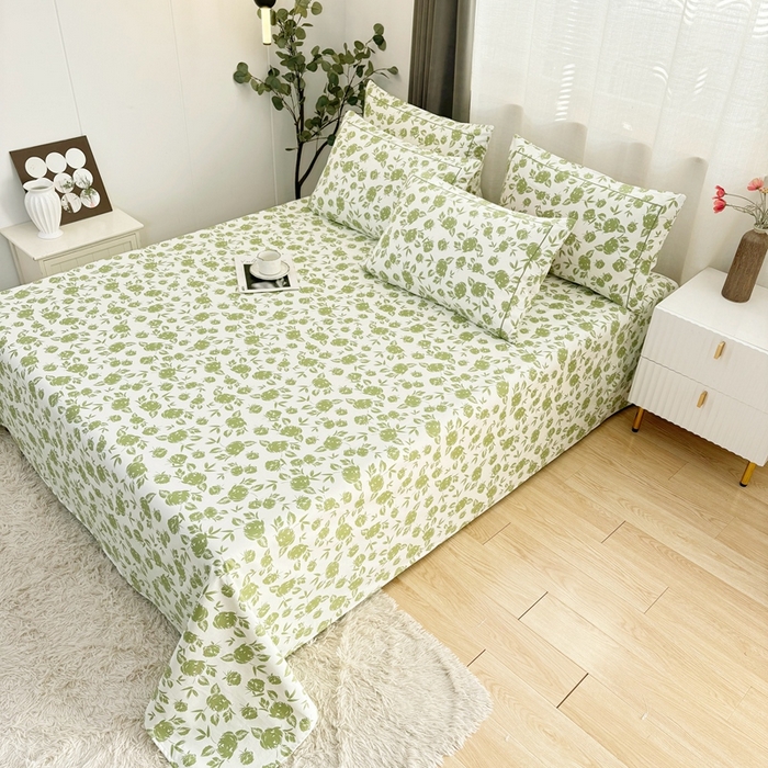 91家纺网 家纺一手货源 找家纺 伊而梦蚊帐 2025新款A类老粗布抗菌床单 剪影花-绿