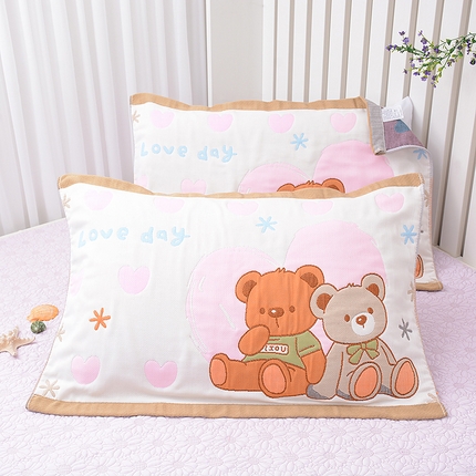 2025新款全棉八层纱枕巾情侣枕巾 甜心熊