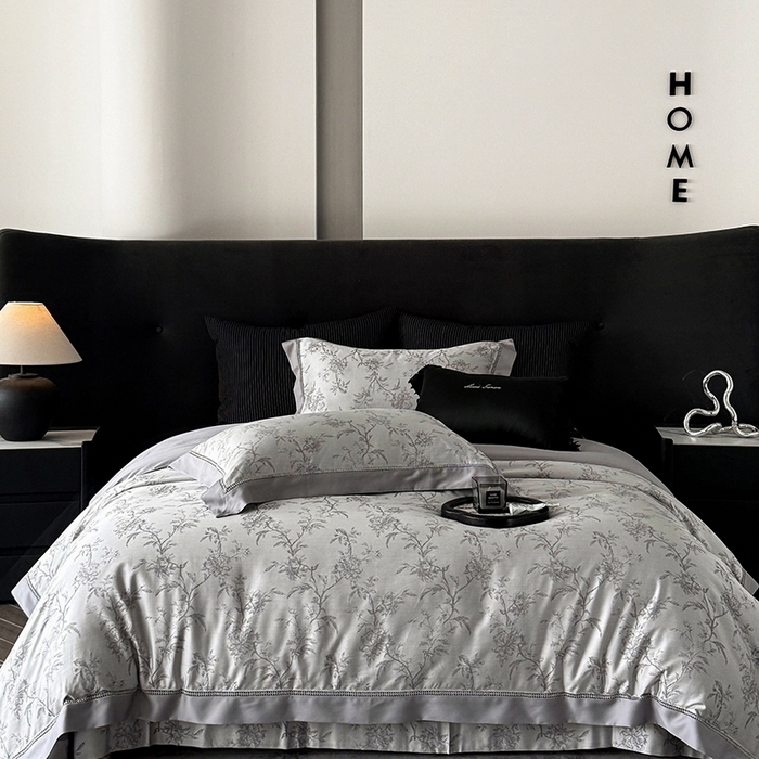 91家纺网 家纺一手货源 找家纺 涞澳家纺 2025新款天丝棉色织提花四件套 莉莲-复合灰