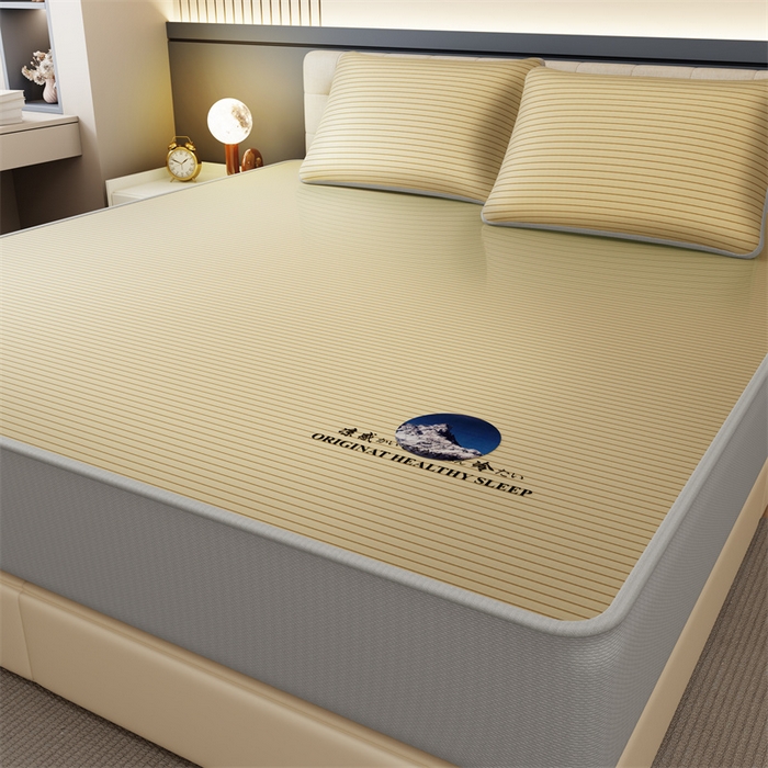 91家纺网 家纺一手货源 找家纺 鑫姿 2025新款5A抗菌A类冰丝凉席-条纹款 条纹床笠-棕色