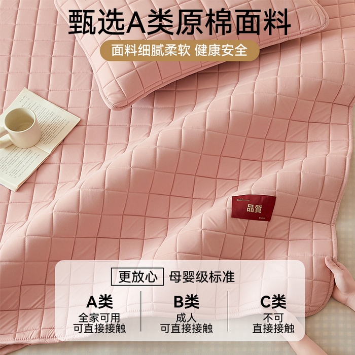 91家纺网 家纺一手货源 找家纺 布卢姆床垫 2025新款原棉A类贴标7A抗菌床笠 方格-粉
