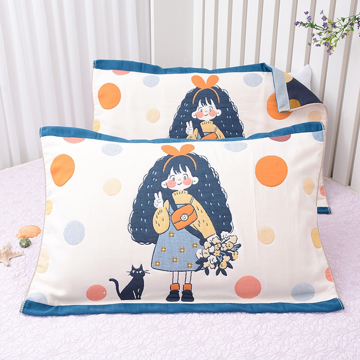 91家纺网 家纺一手货源 找家纺 2025新款全棉八层纱枕巾情侣枕巾 卷发姑娘