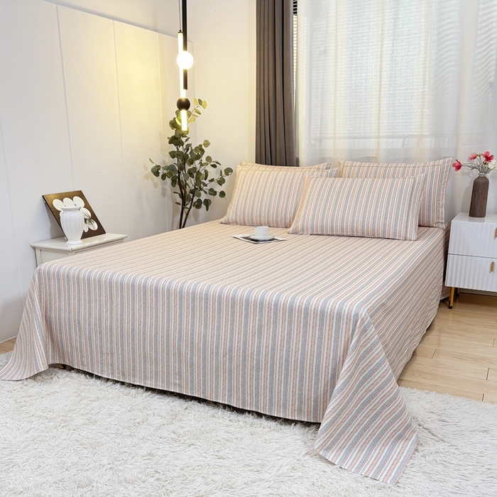 91家纺网 家纺一手货源 找家纺 伊而梦蚊帐 2025新款A类老粗布抗菌床单 麻花条-彩