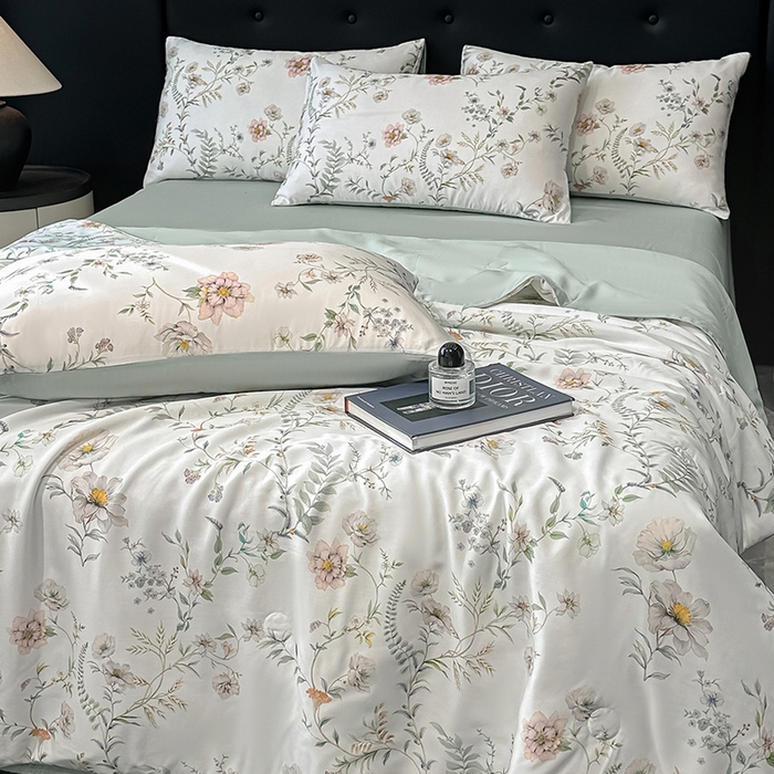 91家纺网 家纺一手货源 找家纺 慕晨 2025春夏新品莱赛尔天丝数码印花四件套莱赛尔夏被四件套天丝夏凉被直播热款 秘境