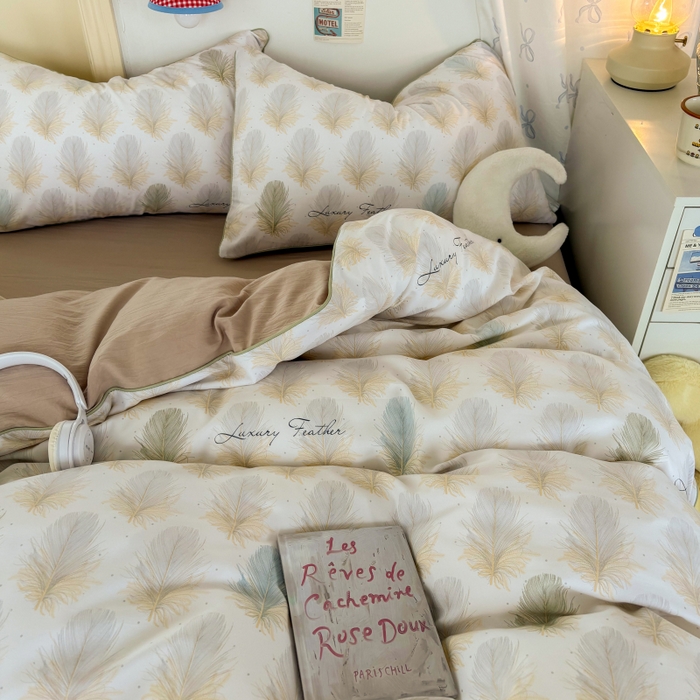 91家纺网 家纺一手货源 找家纺 潮邦创意家居 2025新款云柔棉立体嵌绳款小清新四件套 羽影流光