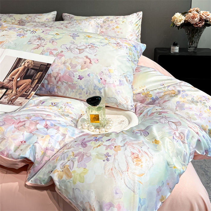 91家纺网 家纺一手货源 找家纺 笙意家纺2025新款水洗冰丝数码印花暗盒款四件套 艾美