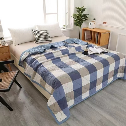 被多多被业  2025新款印花水洗棉夏被 蓝大格