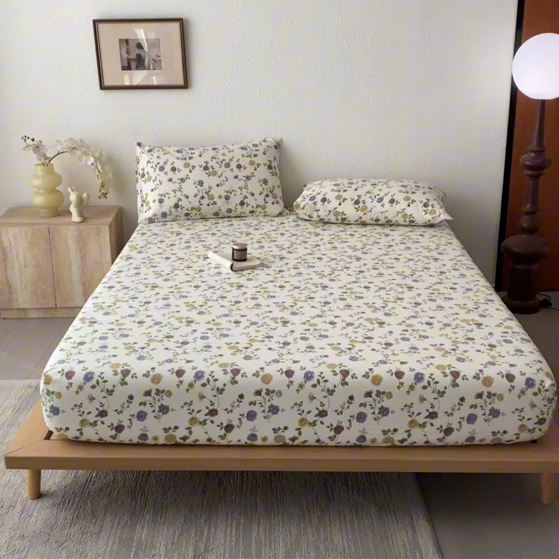 91家纺网 家纺一手货源 找家纺 九亭家纺 2025新款A类全棉老粗布单床笠 花蔓