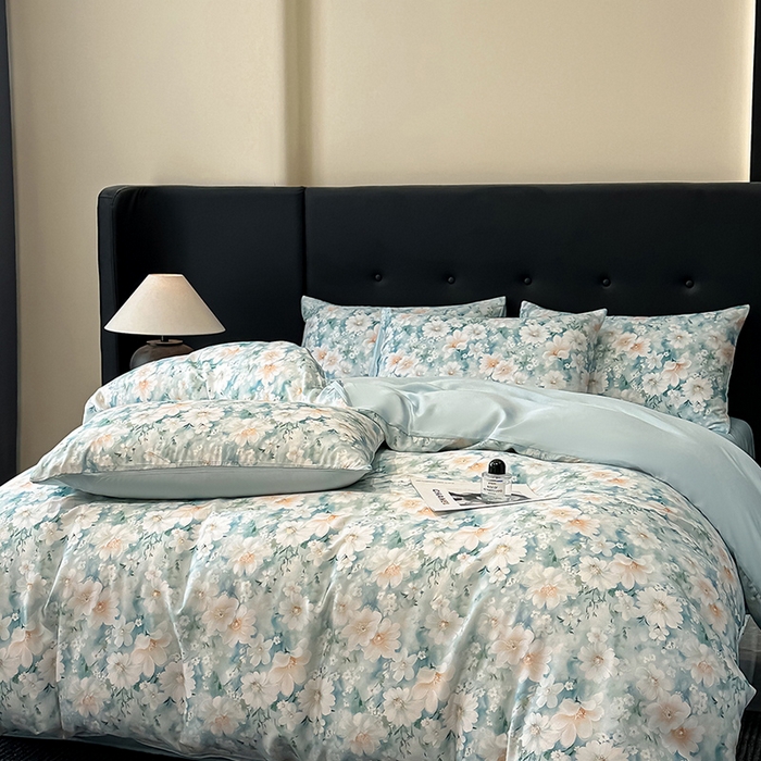 91家纺网 家纺一手货源 找家纺 慕晨 2025春夏新品莱赛尔天丝数码印花四件套莱赛尔夏被四件套天丝夏凉被直播热款 芳馨-兰