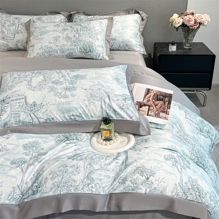 91家纺网 家纺一手货源 找家纺 笙意家纺 2025新款水洗冰丝数码印花宽边四件套 阡陌