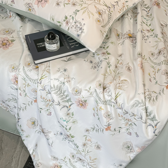 91家纺网 家纺一手货源 找家纺 慕晨 2025春夏新品莱赛尔天丝数码印花四件套莱赛尔夏被四件套天丝夏凉被直播热款 秘境