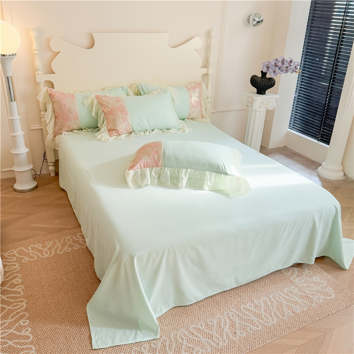 91家纺网 家纺一手货源 找家纺 富盛 2025新款水洗亲肤棉浮雕提花公主风四件套 月光恋人-绿