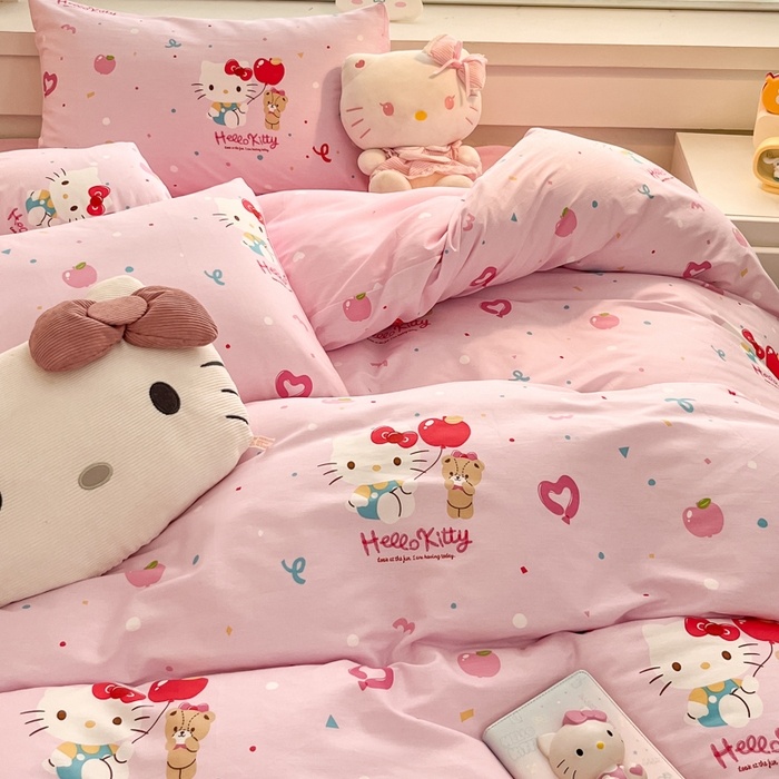 91家纺网 家纺一手货源 找家纺 暮思家居 2025新款正版授权三丽鸥全棉四件套系列四件套 气球凯蒂