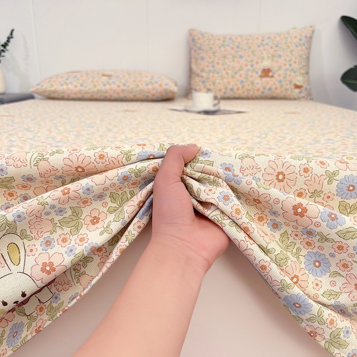 91家纺网 家纺一手货源 找家纺 伊而梦蚊帐 2025新款原棉老粗布床单 花园兔