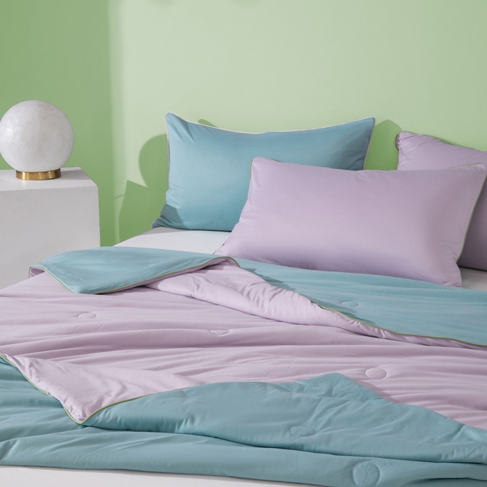 91家纺网 家纺一手货源 找家纺 吾诺 2025 针织棉夏被双拼色大豆夏被子被芯夏凉被空调被 烟紫-星兰