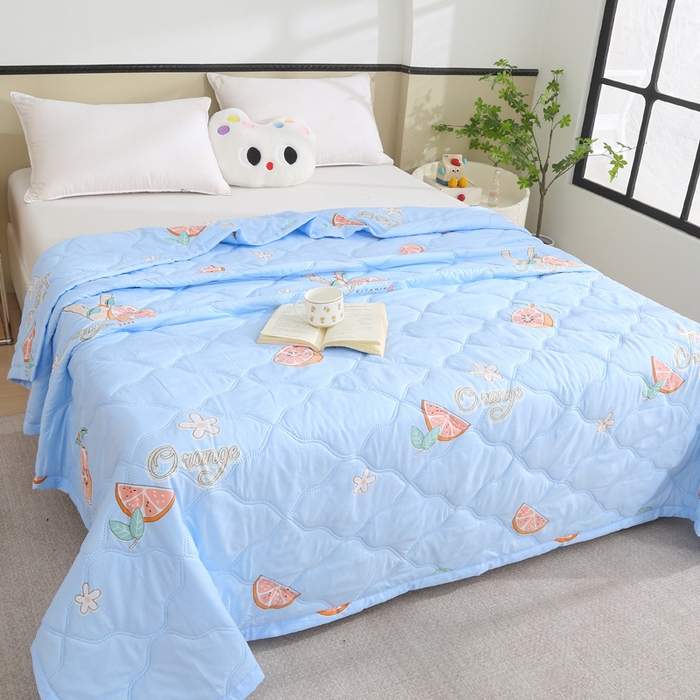 91家纺网 家纺一手货源 找家纺 被多多被业  2025新款清新印花亲肤绒超声波工艺夏凉被 水果派