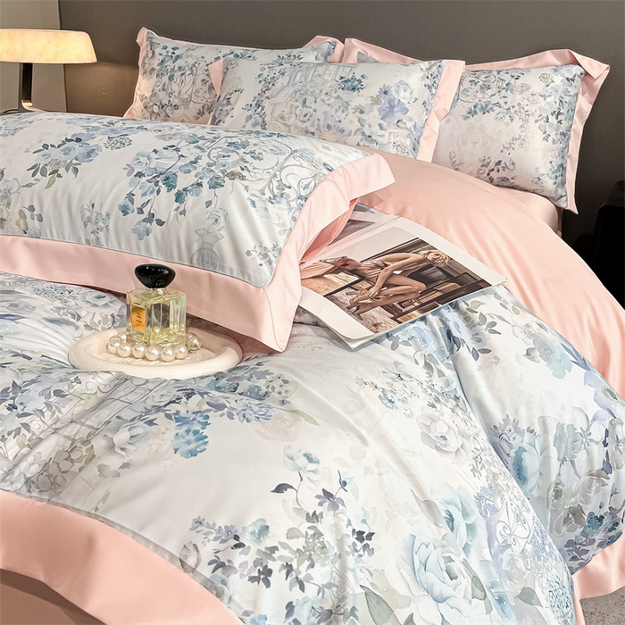 91家纺网 家纺一手货源 找家纺 笙意家纺 2025新款水洗冰丝数码印花宽边四件套 冬聆