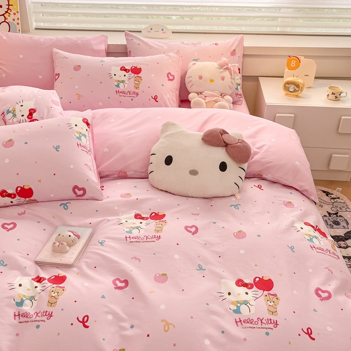 91家纺网 家纺一手货源 找家纺 暮思家居 2025新款正版授权三丽鸥全棉四件套系列四件套 气球凯蒂