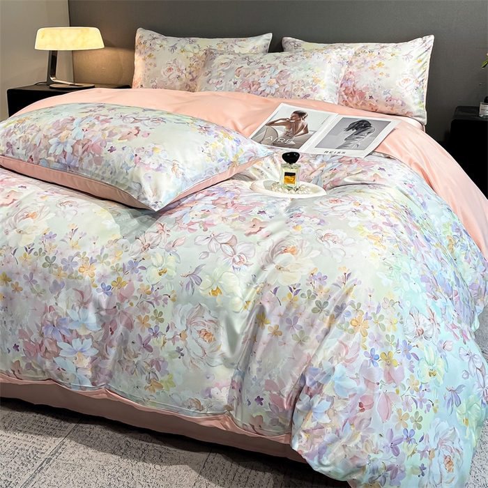 91家纺网 家纺一手货源 找家纺 笙意家纺2025新款水洗冰丝数码印花暗盒款四件套 艾美