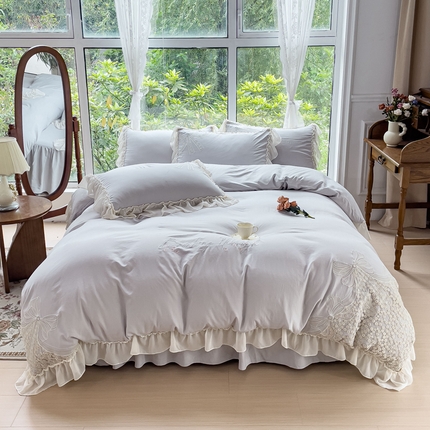 91家纺网 家纺一手货源 找家纺 （总）睡美人 2025韩版全锦棉刺绣公主风蕾丝床裙款四件套-蝶恋花