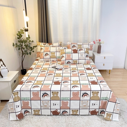 伊而梦蚊帐 2025新款A类老粗布抗菌床单 格子熊-彩