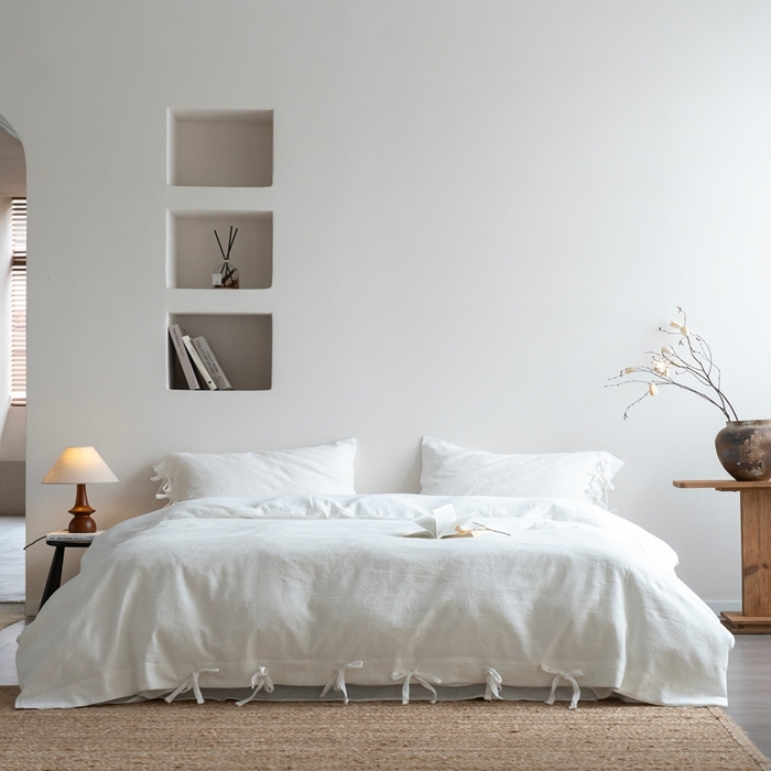 91家纺网 家纺一手货源 找家纺 璞素2025新款全棉色织三层纱四件套-半谷·清荷 清荷