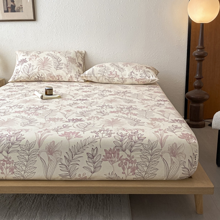 91家纺网 家纺一手货源 找家纺 九亭家纺 2025新款A类全棉老粗布单床笠 繁花-咖