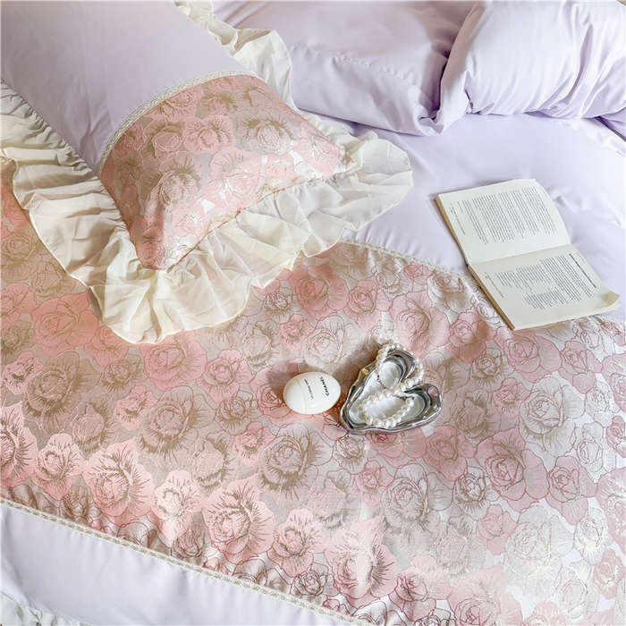 91家纺网 家纺一手货源 找家纺 富盛 2025新款水洗亲肤棉浮雕提花公主风四件套 月光恋人-紫