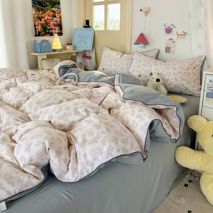 91家纺网 家纺一手货源 找家纺 潮邦创意家居 2025新款云柔棉立体嵌绳款小清新四件套 幻彩蝶韵