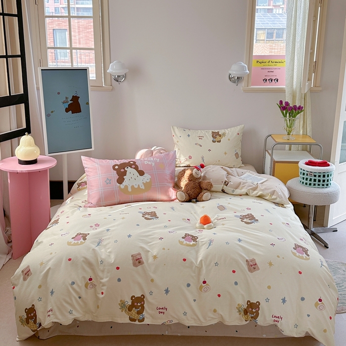 91家纺网 家纺一手货源 找家纺 时年家纺 2025新款全棉数码趣味系列3.0 四件套 甜圈小熊