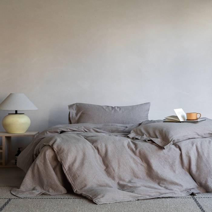 91家纺网 家纺一手货源 找家纺 璞素2025新款全棉色织三层纱四件套-素简 咖色