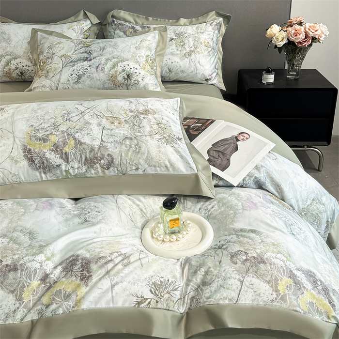 91家纺网 家纺一手货源 找家纺 笙意家纺 2025新款水洗冰丝数码印花宽边四件套 秋雅