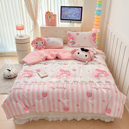 91家纺网 家纺一手货源 找家纺 暮思家居 2025新款正版授权三丽鸥A版纯棉B版安抚豆豆绒春秋被冬被豆豆被被子被芯系列 豆豆被-洋娃娃美乐蒂