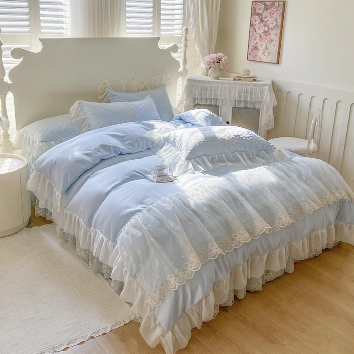 91家纺网 家纺一手货源 找家纺 （总）恋尚 2025新款韩式蕾丝丝光棉夹棉床裙四件套