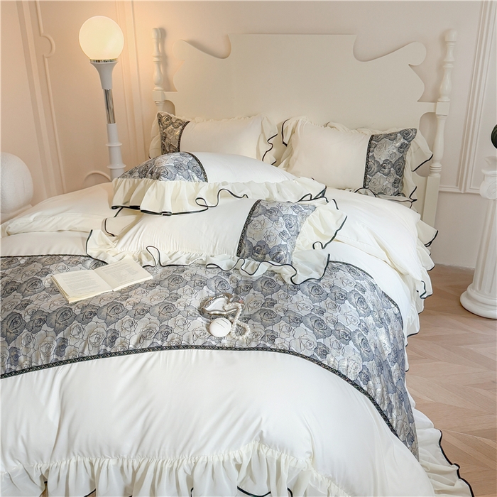 91家纺网 家纺一手货源 找家纺 （总）富盛 2025新款水洗亲肤棉浮雕提花公主风四件套