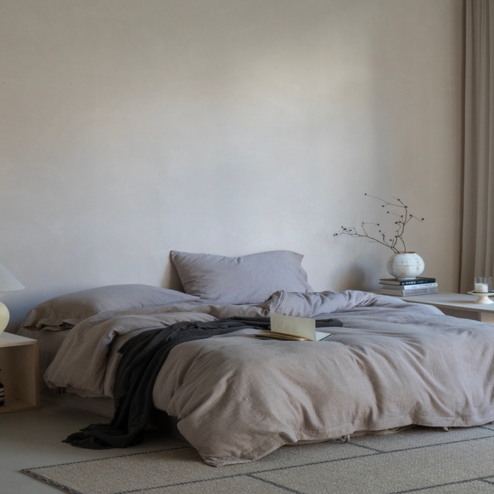 91家纺网 家纺一手货源 找家纺 璞素2025新款全棉色织三层纱四件套-素简 咖色