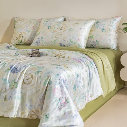 91家纺网 家纺一手货源 找家纺 （总）梦幻之城 2025新款水洗真丝数码印花简易款夏被四件套