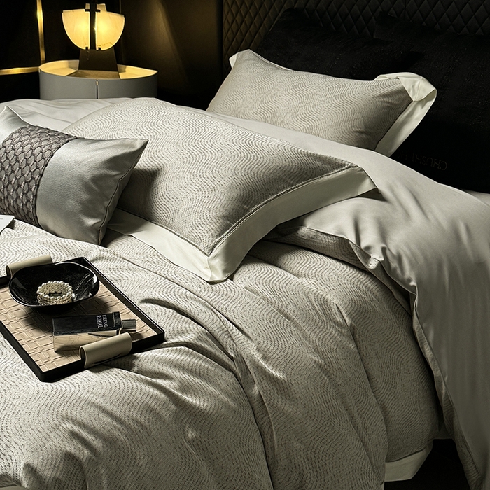 91家纺网 家纺一手货源 找家纺 涞澳家纺 2025新款天丝棉色织提花四件套 丝蕴-绿