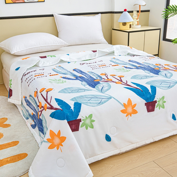 91家纺网 家纺一手货源 找家纺 侨鑫 2025新款亲肤水洗棉夏被宽边 夏日仙人掌