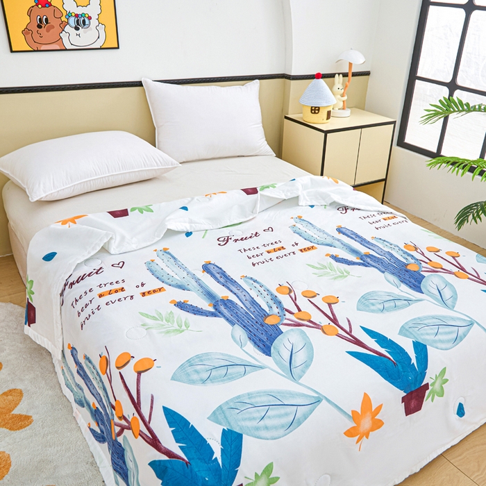 91家纺网 家纺一手货源 找家纺 侨鑫 2025新款亲肤水洗棉夏被宽边 夏日仙人掌