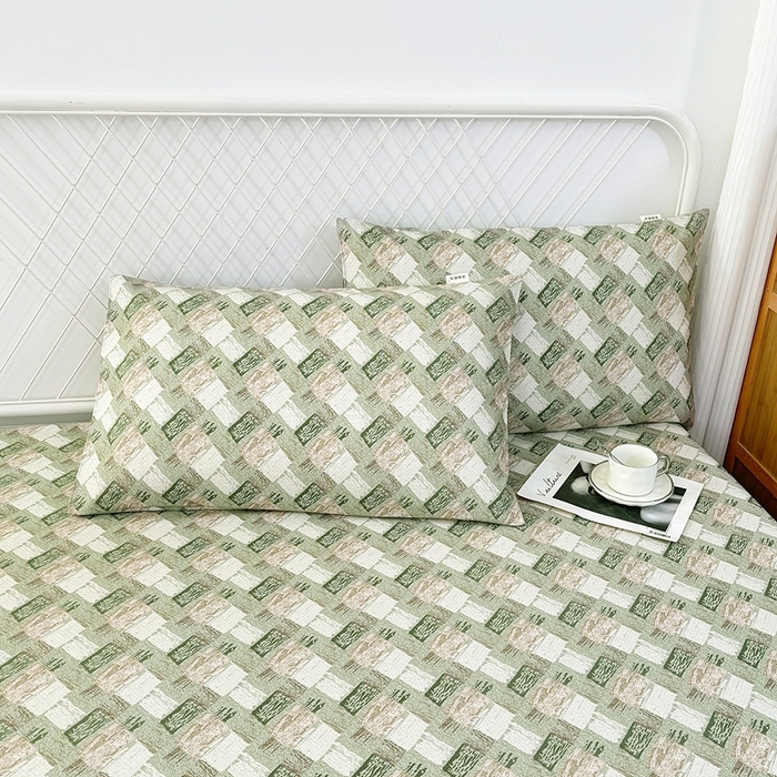 91家纺网 家纺一手货源 找家纺 伊而梦蚊帐 2025新款原棉老粗布床笠 千鸟绿