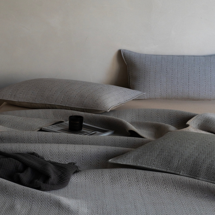 91家纺网 家纺一手货源 找家纺 璞素2025新款全棉色织三层纱床盖三件套-摩卡 摩卡咖