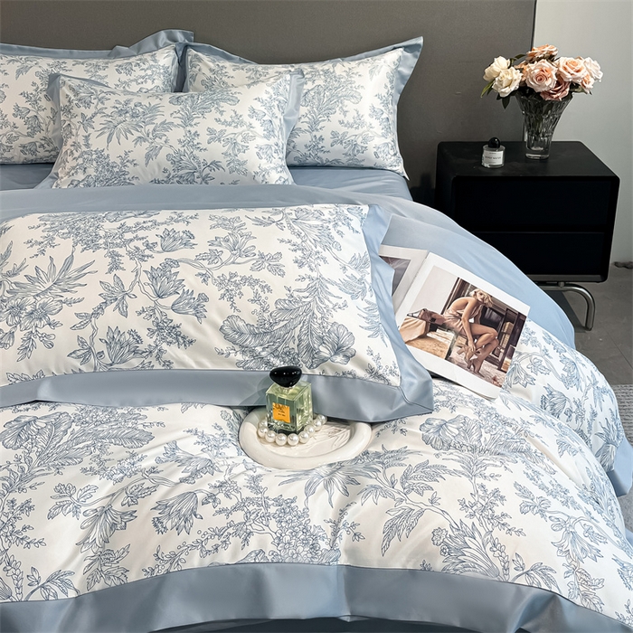 91家纺网 家纺一手货源 找家纺 笙意家纺 2025新款水洗冰丝数码印花宽边四件套 仙草